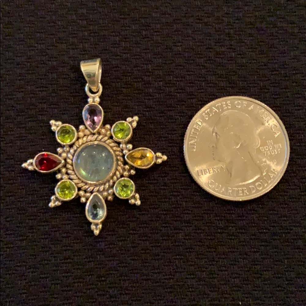 Made in Nepal - Sterling Silver 925 - Moonstone Multi Gem Pendant - Picture 2 of 6